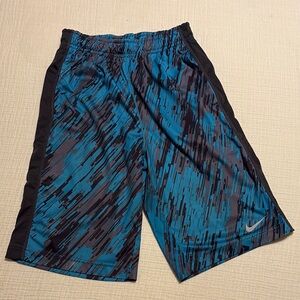 Nike Blue and Black Athletic Shorts with Geometric Design